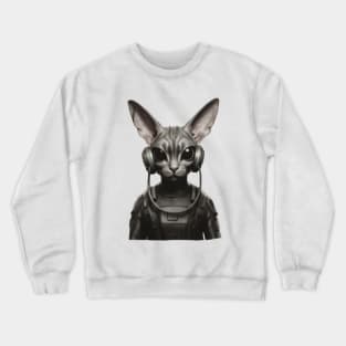 Otherworldly Beats: An Alien Feline Lost in Melodic Monochrome Crewneck Sweatshirt